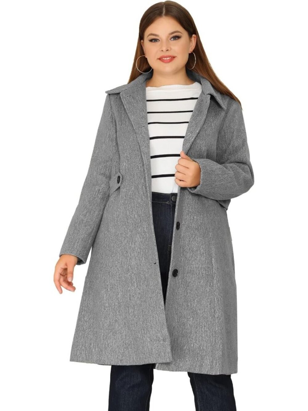 Plus Size Women's Belted Winter Long Coat - Stylish Single Breasted Outerwear